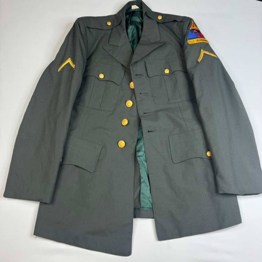 Vtg 60's Vietnam Issued Army Dress Jacket Mens 38R Green Old Ironsides Patches